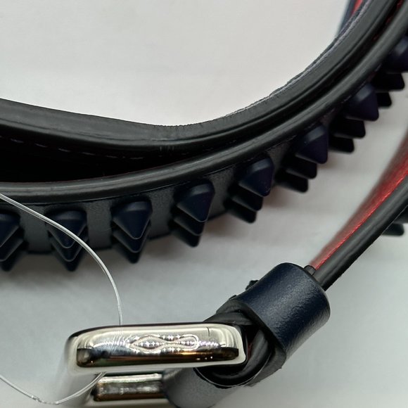 Christian Louboutin LOUBI Logo Spike Studded Leather Belt Navy Blue - Picture 8 of 10